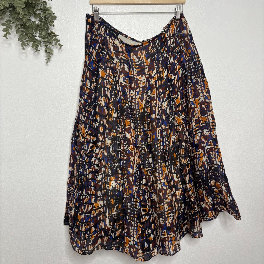 Jones New York Woman 16W Abstract Mosaic Pleated Midi Skirt Blue Orange Black - Picture 2 of 6